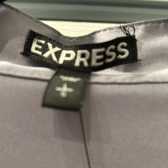 NWT Express Silver Satin Short-Sleeved Button-Down Dress Shirt - Picture 2 of 4